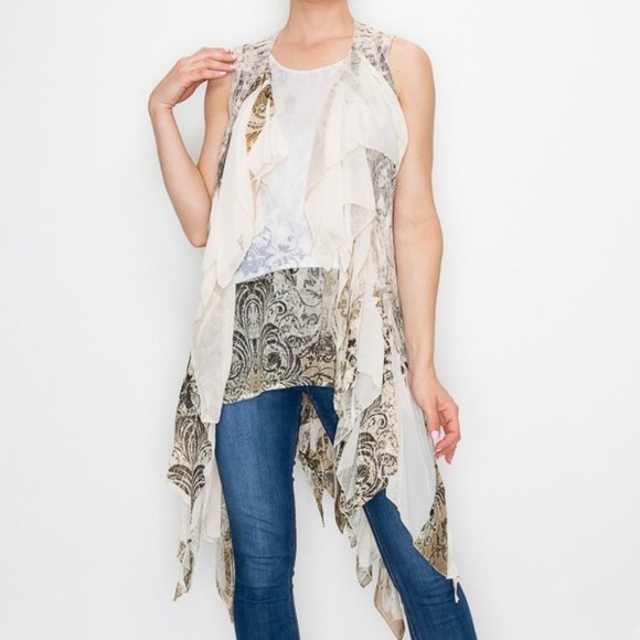 NEW ORIGAMI CHIFFON BOHEMIAN VEST western shabby chic SM-4X kimono duster wrap - Picture 3 of 6